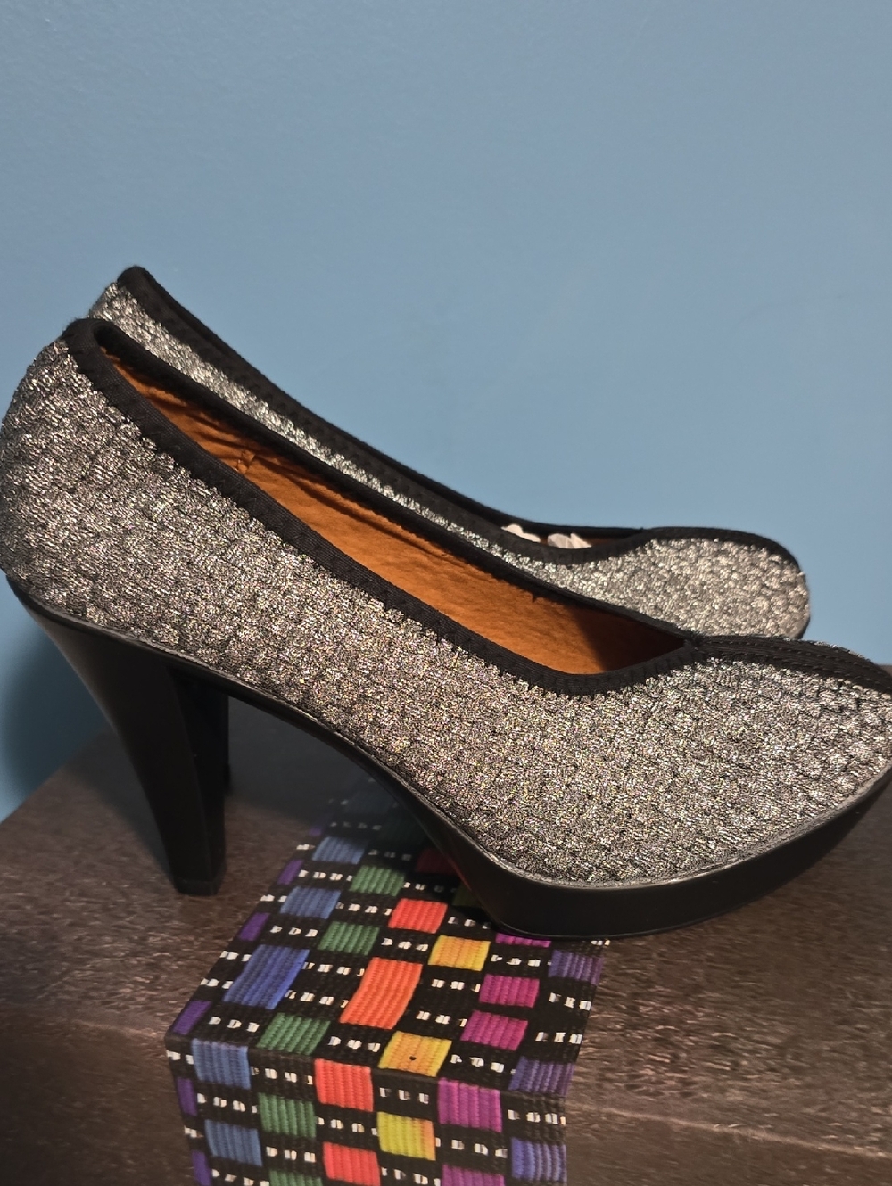 Silver Glitter Fabric High Heel Pumps - Women's Dress Shoes